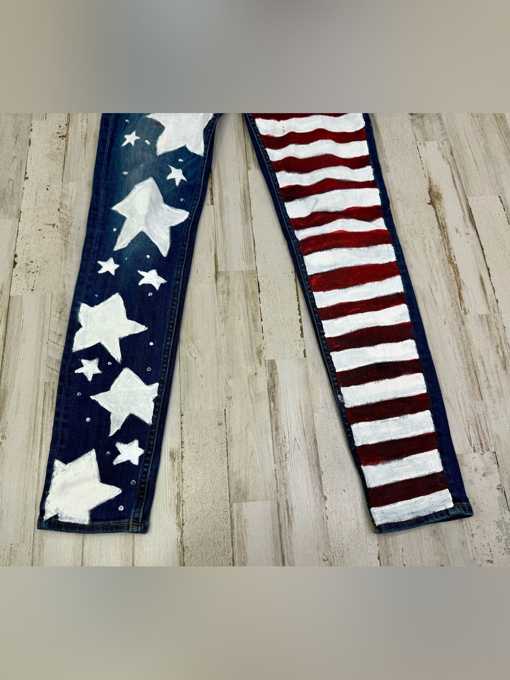 VIGOSS Skinny Leg Jeans Women’s 28x29 Blue Wash Stretch Denim USA Flag Print - Picture 3 of 12